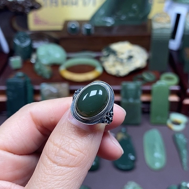 岫岩河磨玉（透闪石质玉）析木银S925镶嵌