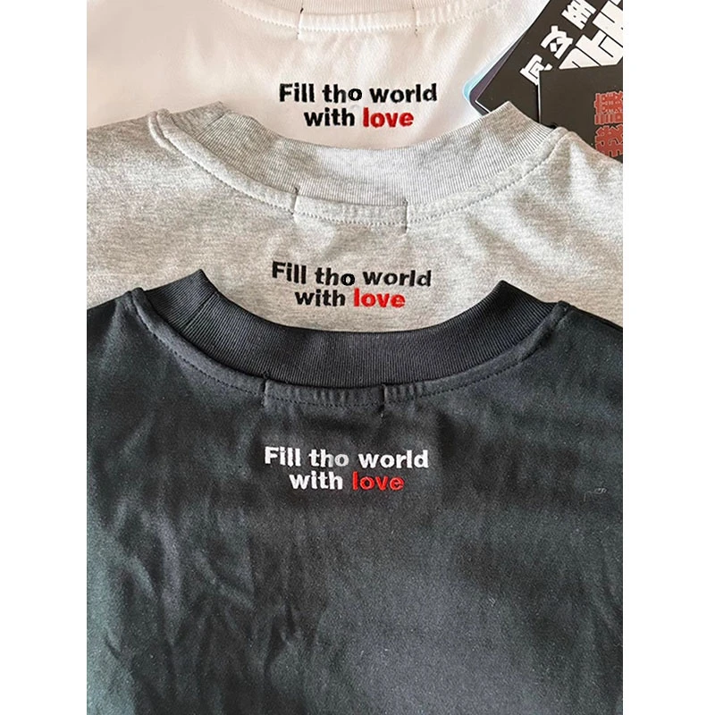 何以至此刺绣正肩短袖男款夏季美式小领口索罗娜T恤单向导三分袖