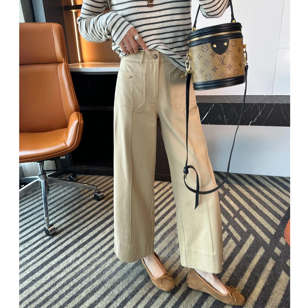 法式极简风直筒九分休闲裤女秋季新款梨形身材遮胯显瘦阔腿奶奶裤