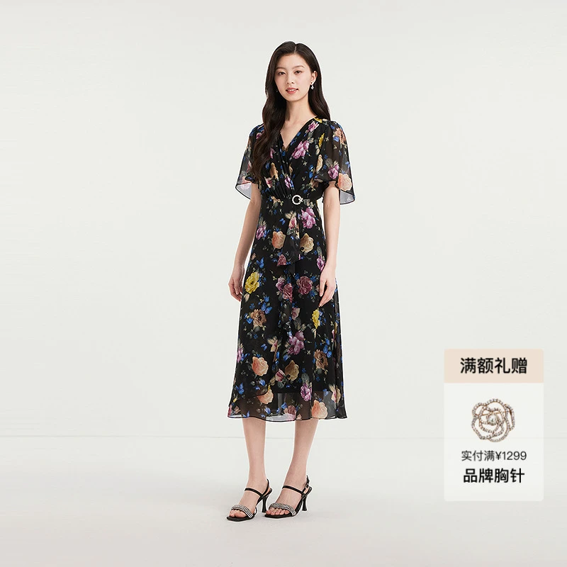 【100桑蚕丝】Koradior珂莱蒂尔商场同款2025秋季新款蚕丝连衣裙