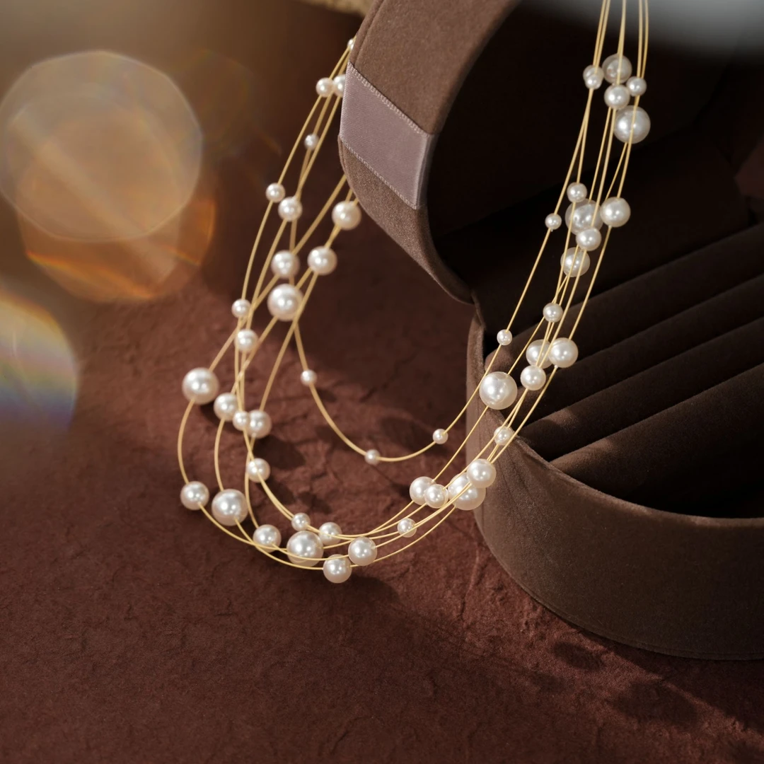 合金仿珍珠项链 《鎏金星雪》秋冬甜美素款短满天星珠珠项链ZG-85