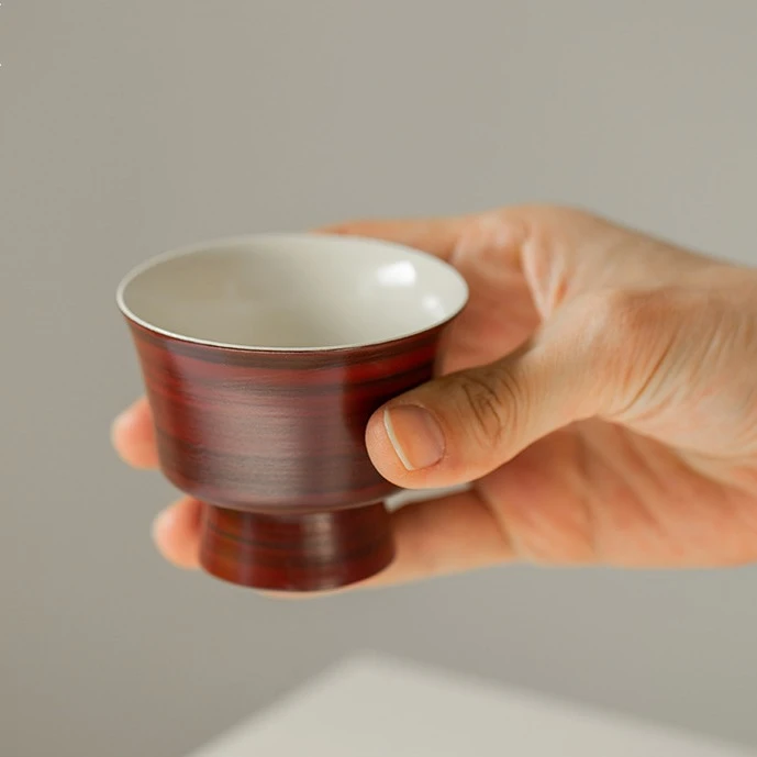 国潮主人杯侘寂风粉引山楂红高陶瓷主人杯茶杯家用大号品茶具配件
