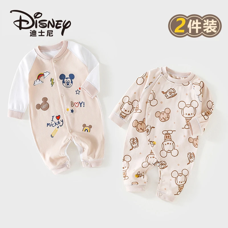 Disney/迪士尼 2件 宝宝连体衣卡通哈衣纯棉长袖爬服婴儿新生衣服