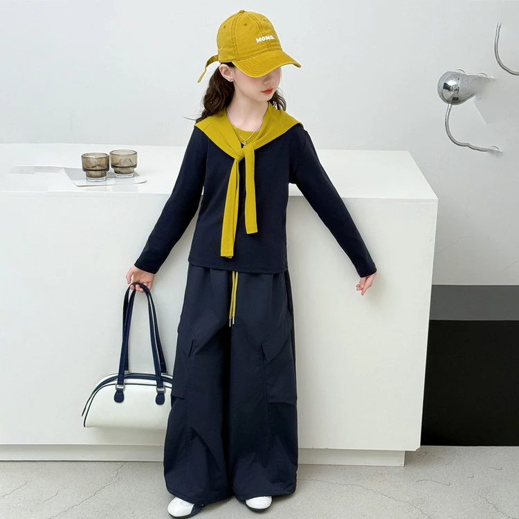 女童套装2025新款秋冬装儿童洋气时髦中大童韩系披肩打底衫两件套