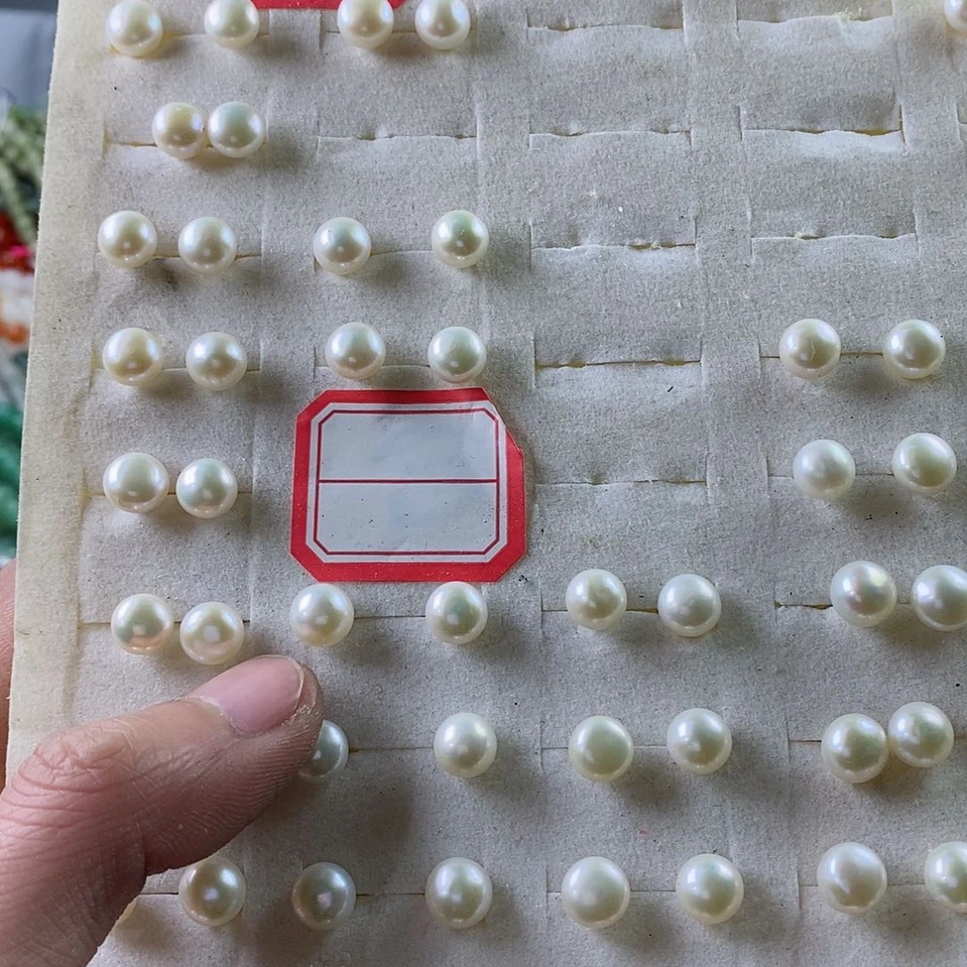 玛瑙/玉髓珠宝半成品合金一对天然7mm白珍珠耳钉纯银