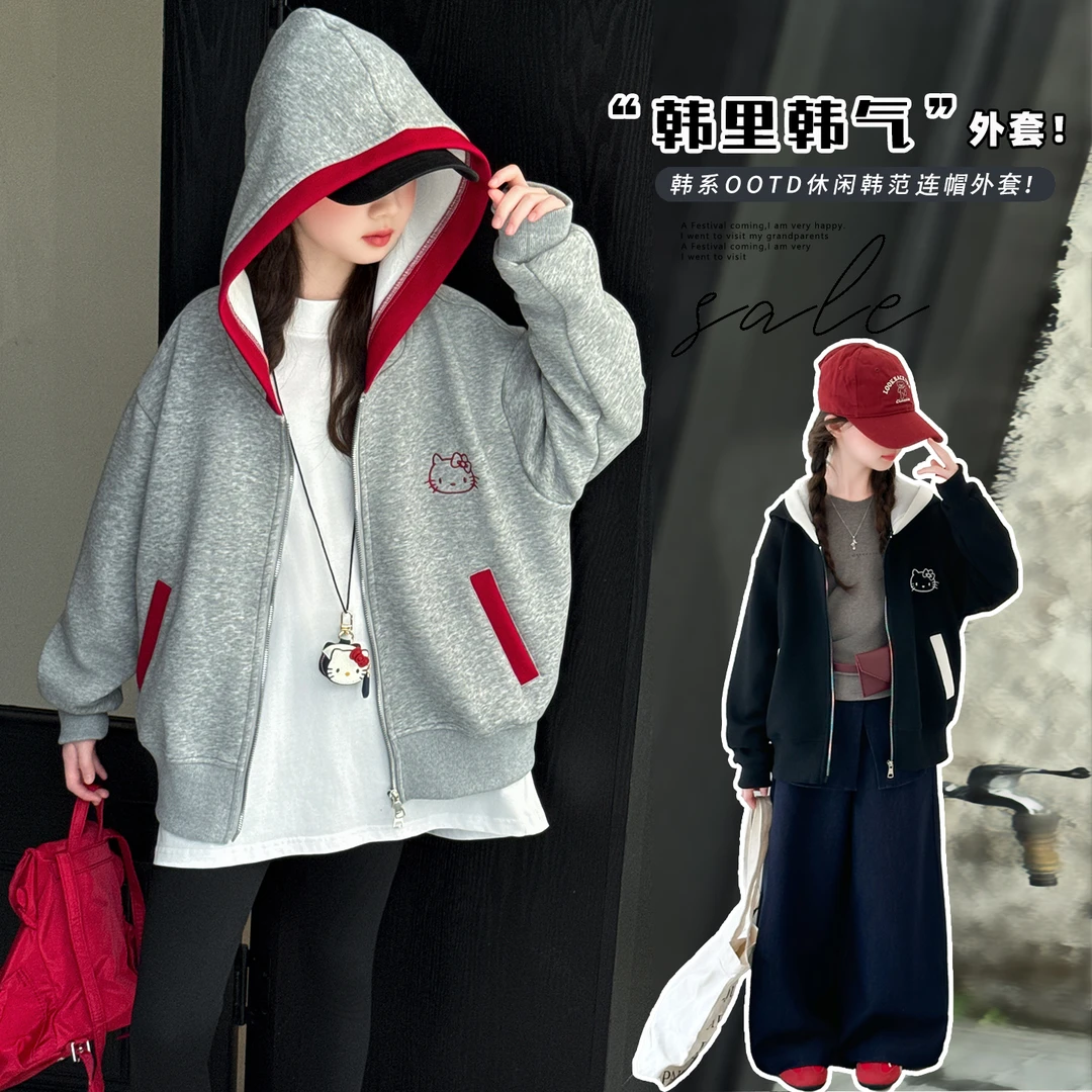 女童棒球服外套春秋款洋气2025新款大童夹克衫女孩秋装连帽上衣服
