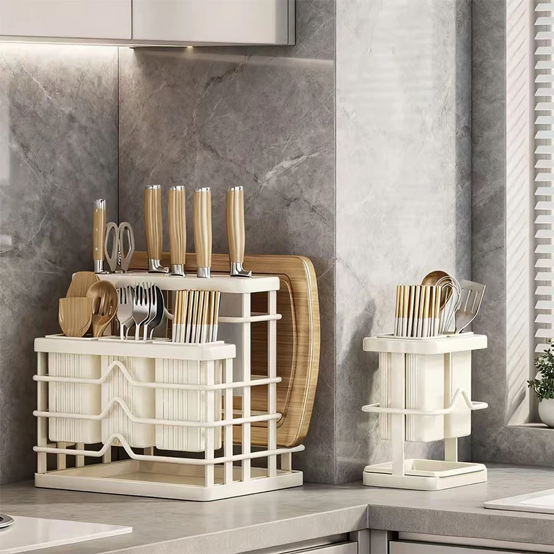 厨房刀架台面置物架多功能沥水架筷子筒锅盖菜板刀具一体收纳架