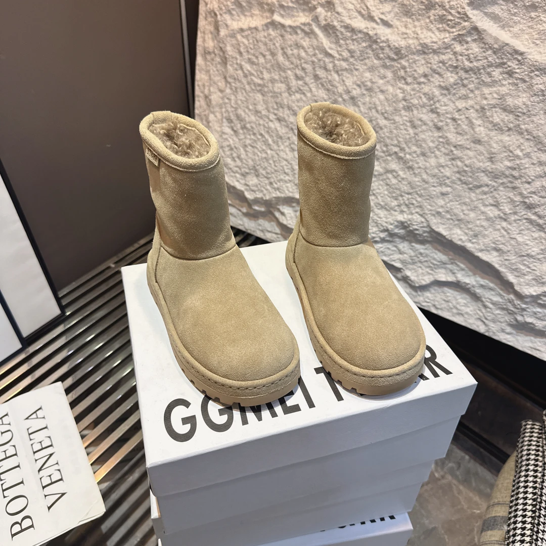 休闲时尚雪地靴百搭棉鞋高帮短筒保暖中筒女鞋真皮潮流加绒平底