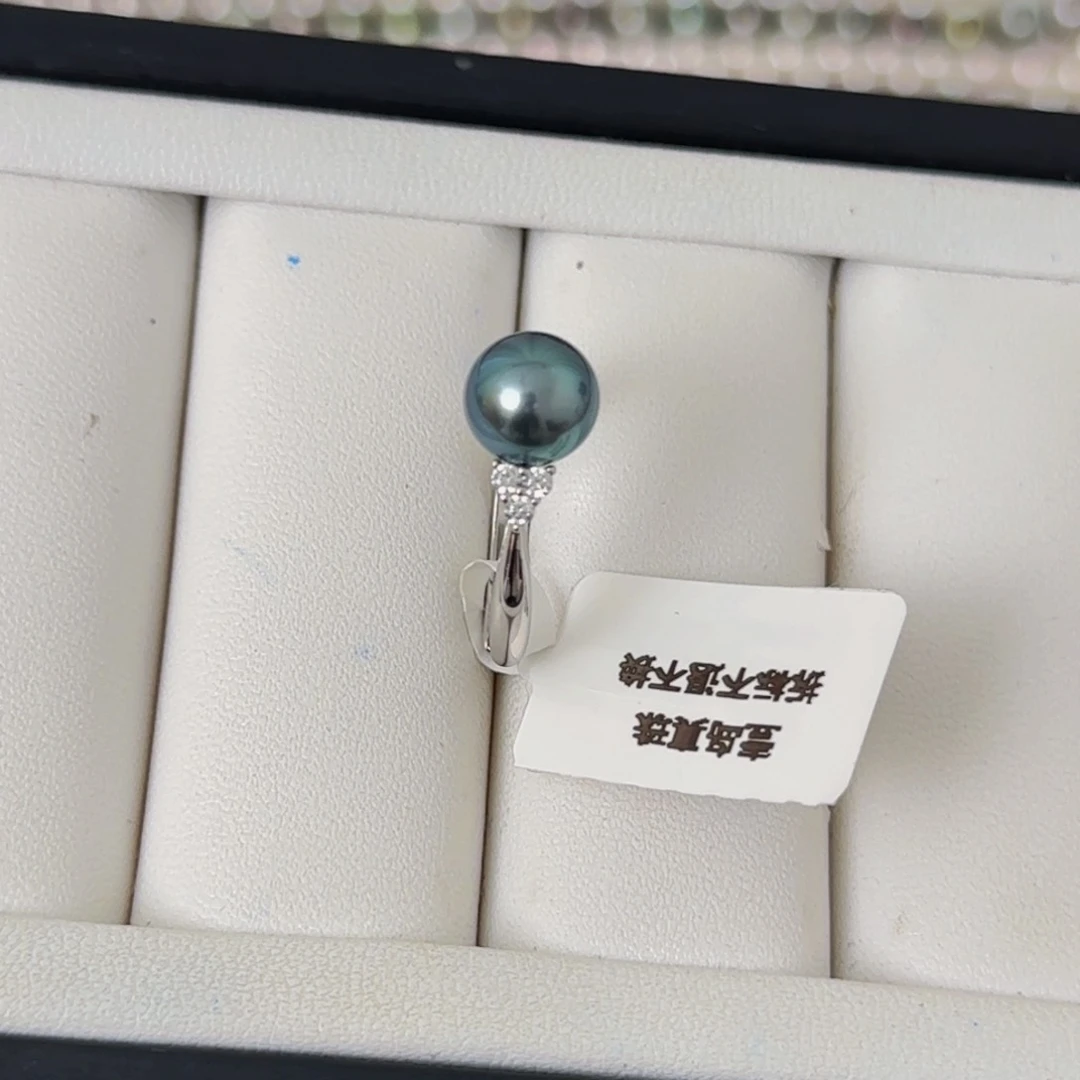 海水珍珠戒圈银S925镶嵌大溪地戒指8-9mm可定制爱