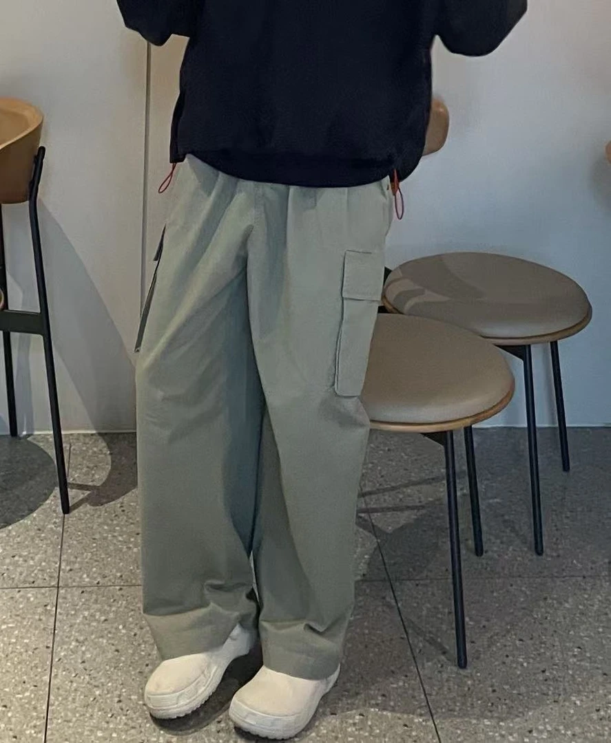 Sevbasks 七七家韩版 浅绿色工装休闲直通层次纯色宽松休闲裤