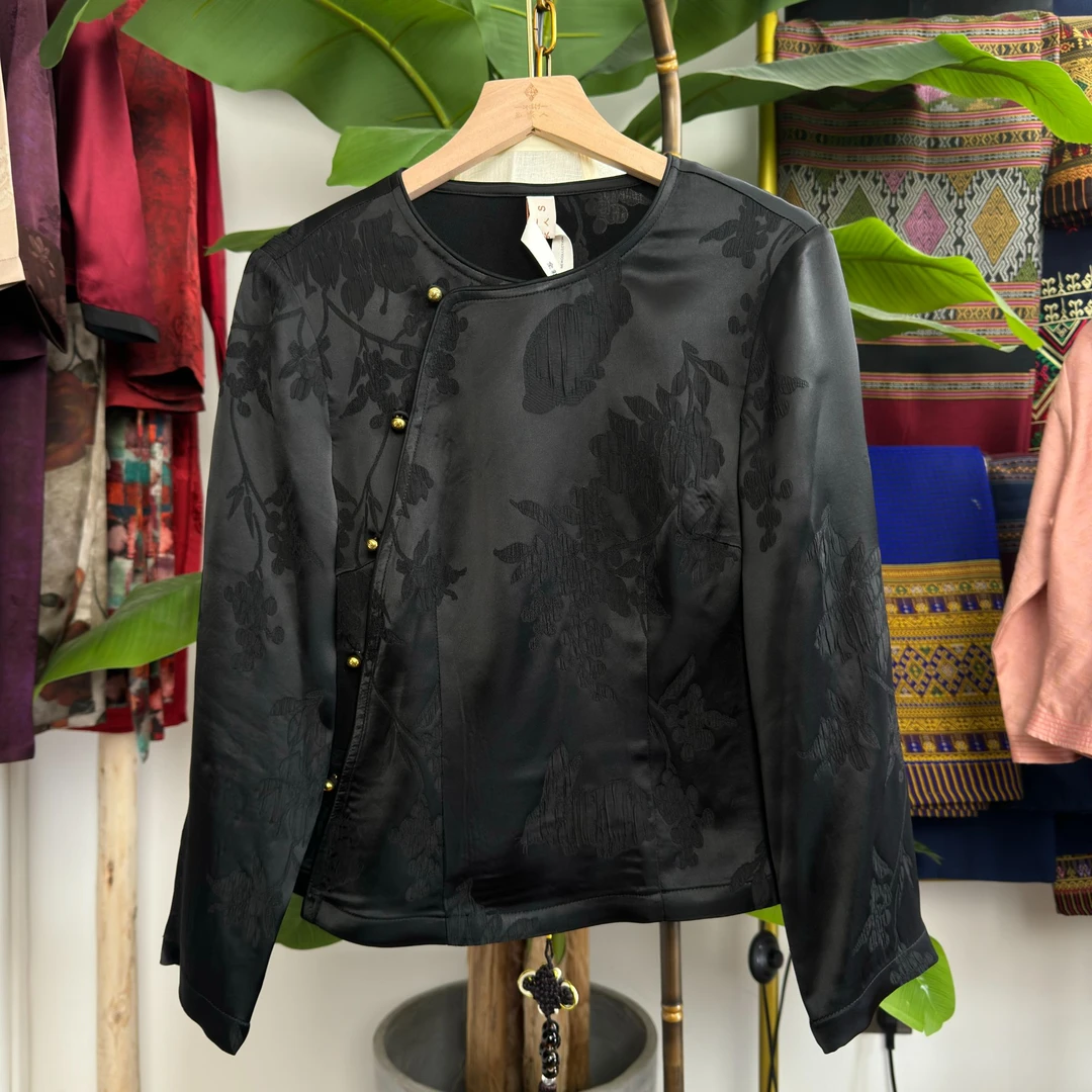 玉家人【勐遮】设计师新中式国风改良傣装醋酸黑色上衣