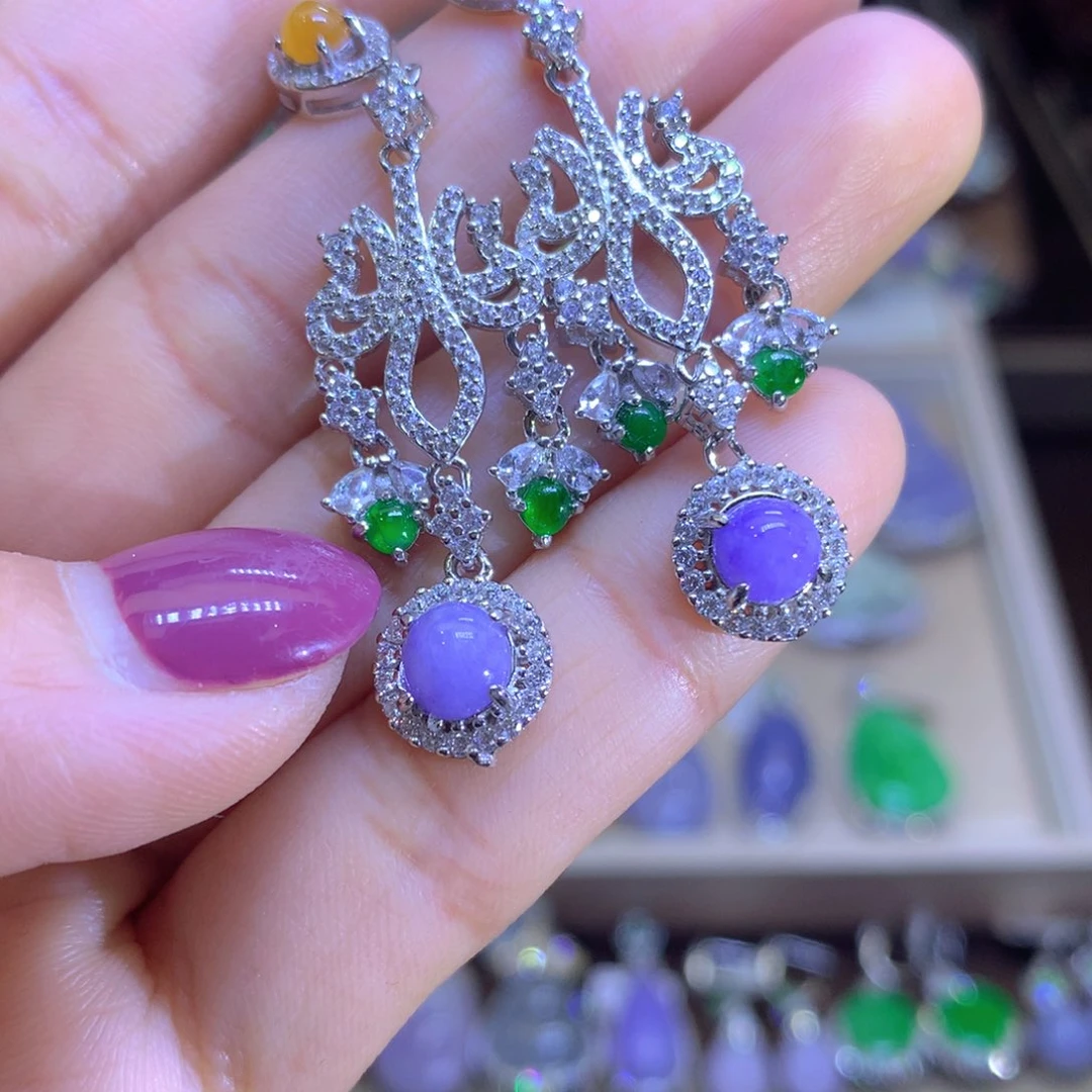 翡翠耳饰银S925镶嵌翡翠