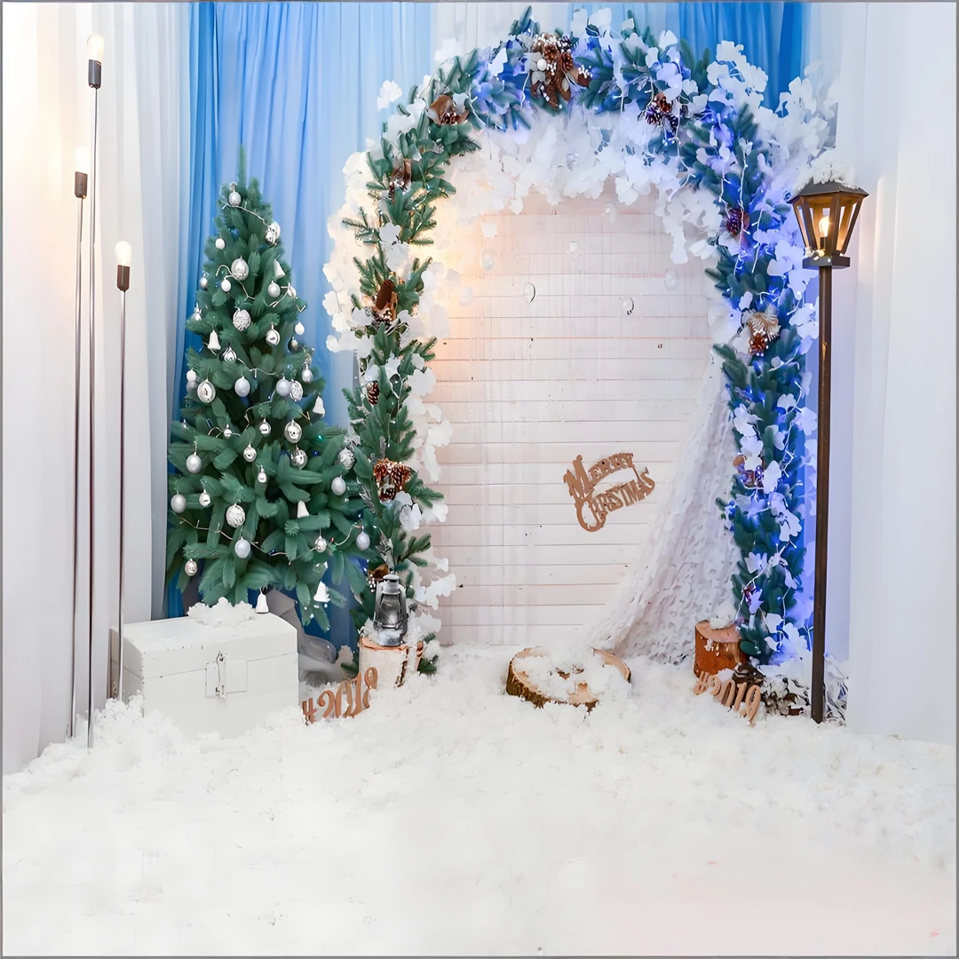 圣诞树雪景温馨3D立体直播间布置背景布直播拍照专用背景墙挂布