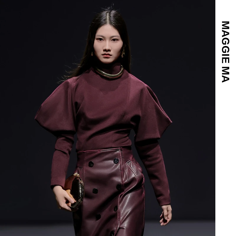 「琥珀流光」MAGGIE MA马婧女士过年衣服红色毛衣高领修身上衣786S