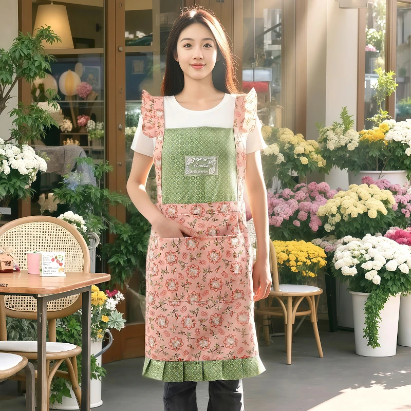 防污时尚休闲风透气厨房拼接围裙做饭欧若精灵风蕾丝围腰田园新款