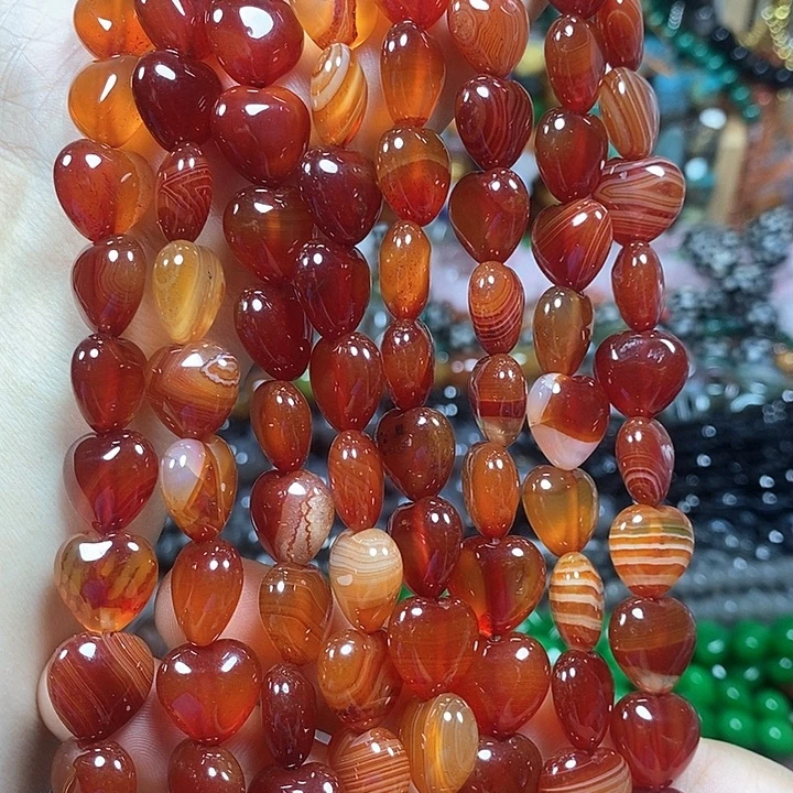 玛瑙/玉髓未镶嵌珠宝半成品缠丝玛瑙爱心卡12mm