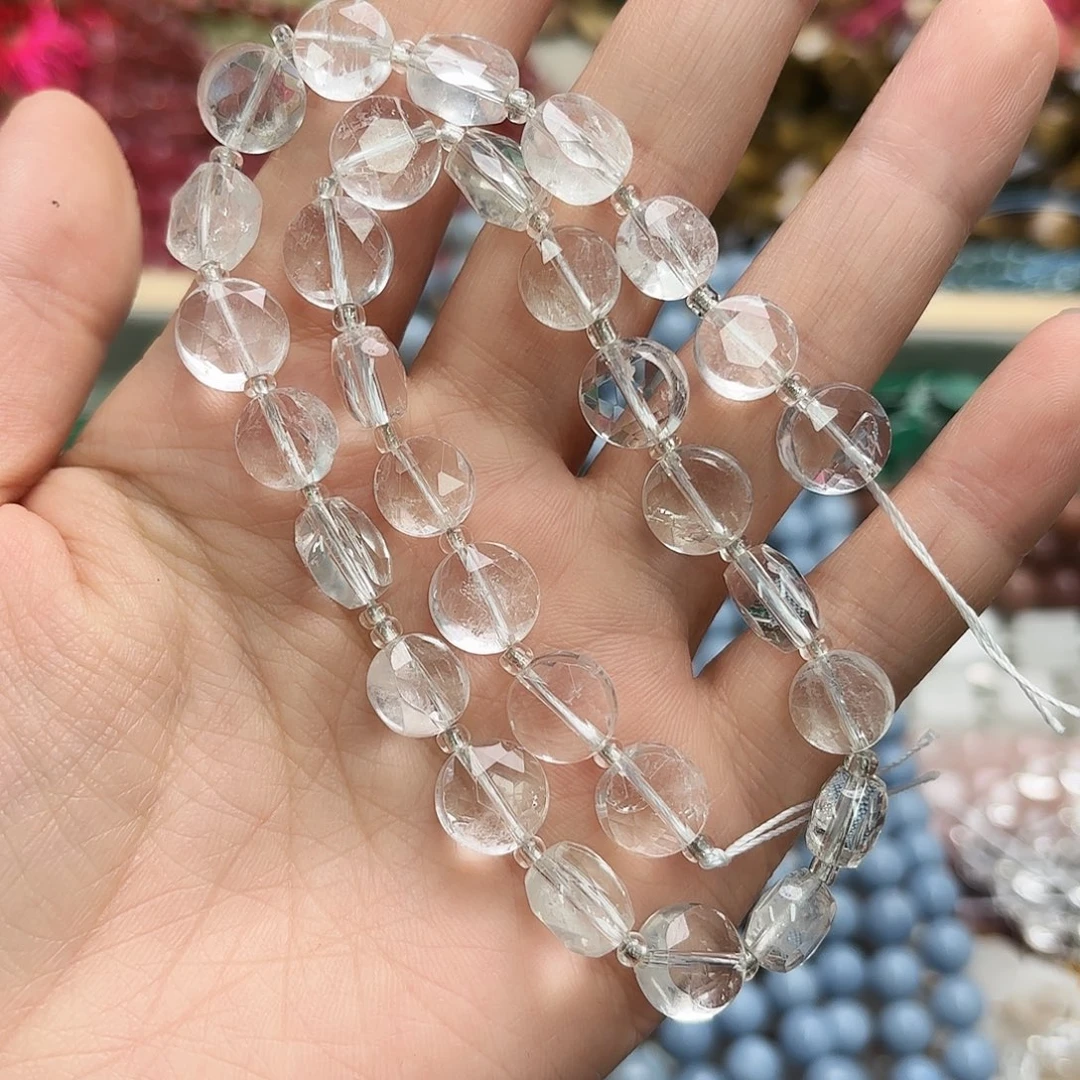 玛瑙/玉髓未镶嵌珠宝半成品卡十白水晶圆饼切一条