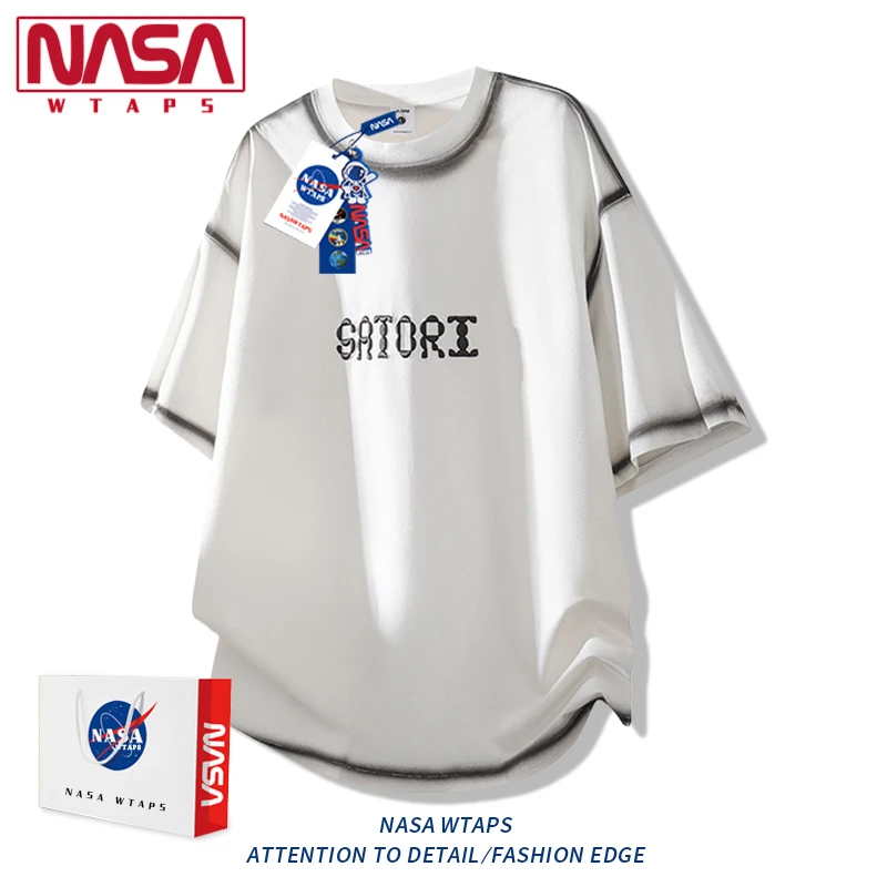 NASA WTAPS潮牌夏季宽松T恤男士新款简约字母短袖青少年半袖上衣