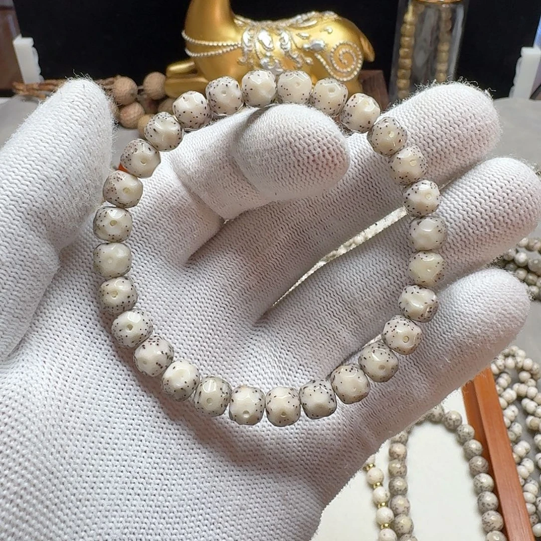 星月菩提吊坠石玉料8无相单圈瓷白玉化料月留白小细星