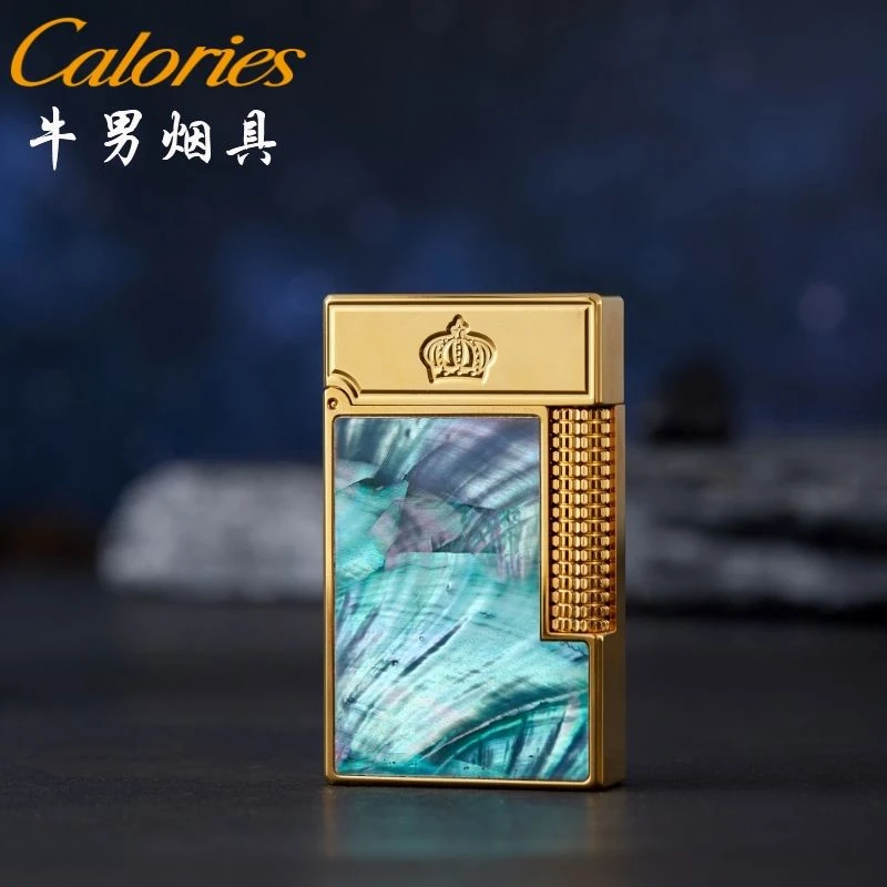 Calories卡路黄铜侧滑钢音彩贝朗声充气打火机清脆潮流送男士礼物