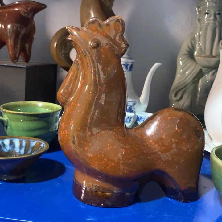 瓷片窑变大公鸡摆件