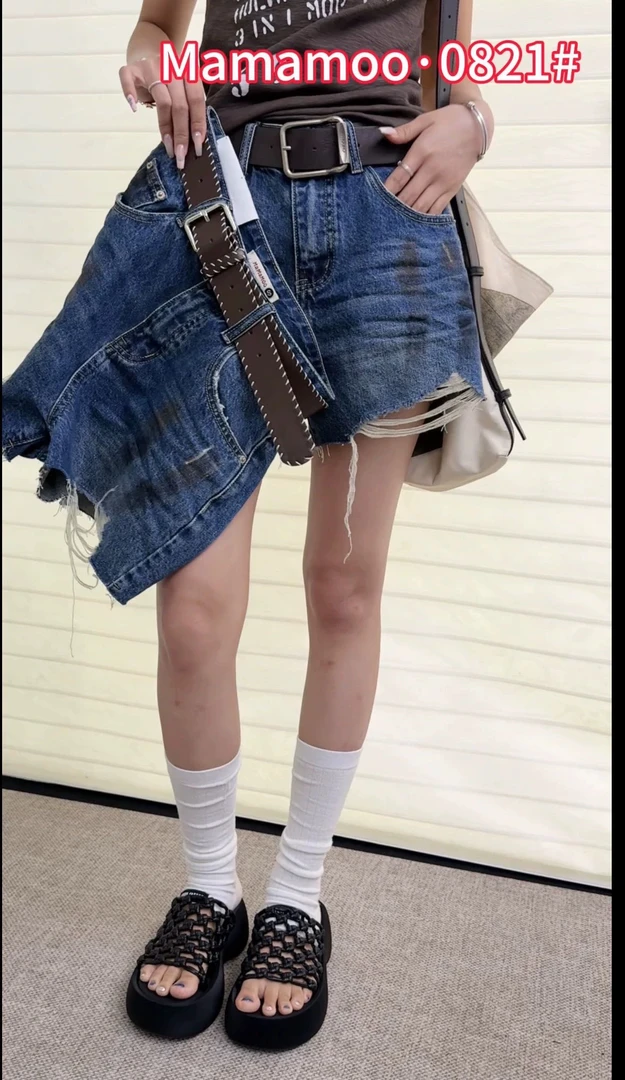 Mamamoo断码复古做旧毛边破洞牛仔短裤女2025夏季高腰显瘦A字热裤