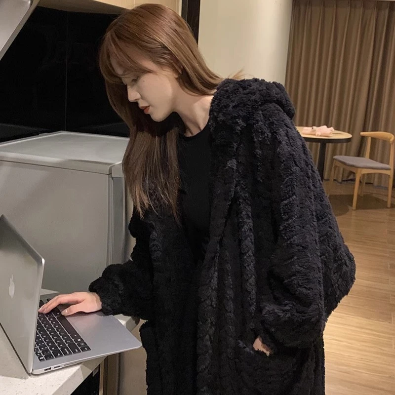 原创睡衣出门款8090外穿家居服珊瑚绒套装厚睡袍睡袍女冬加厚加绒