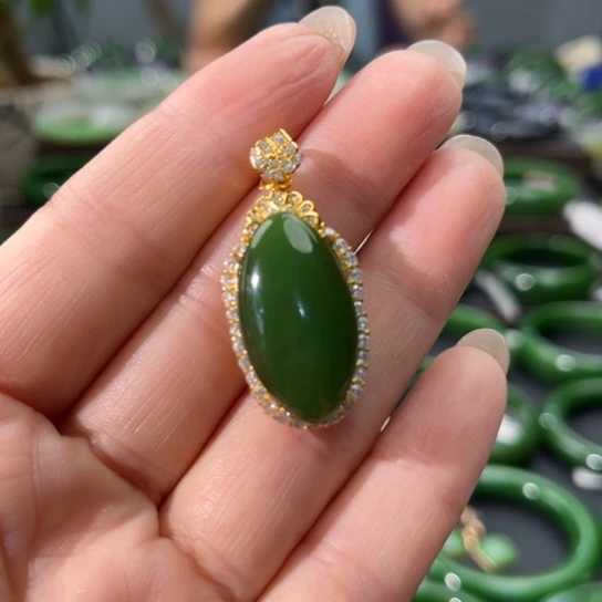 和田玉（碧玉）银S925镶嵌颈饰