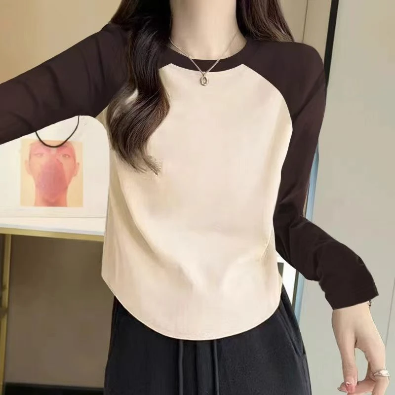 小众设计感插肩长袖t恤女内搭打底衫时尚百搭修身短款上衣春秋季