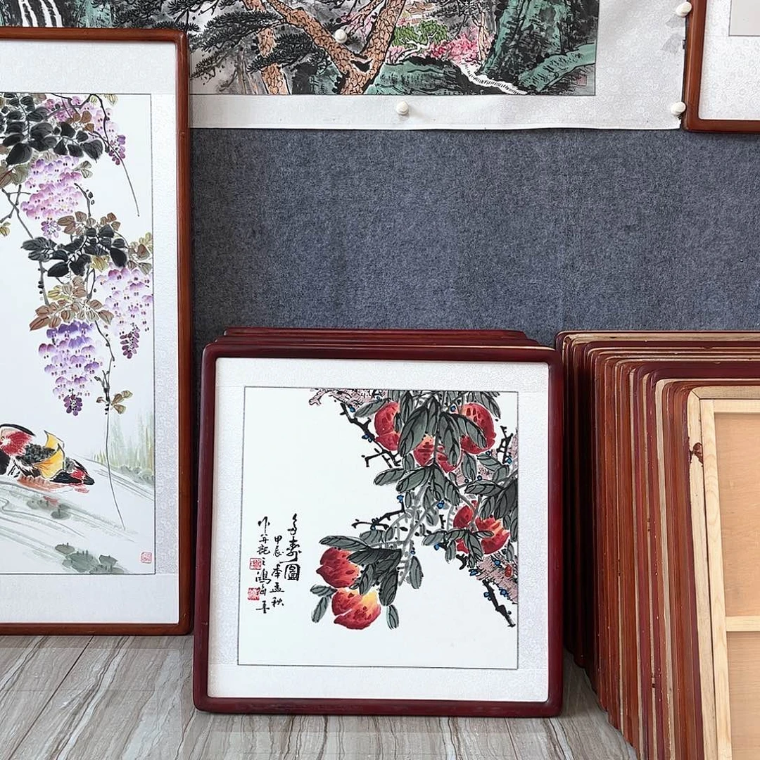 国画书画作品带框63×63厘米