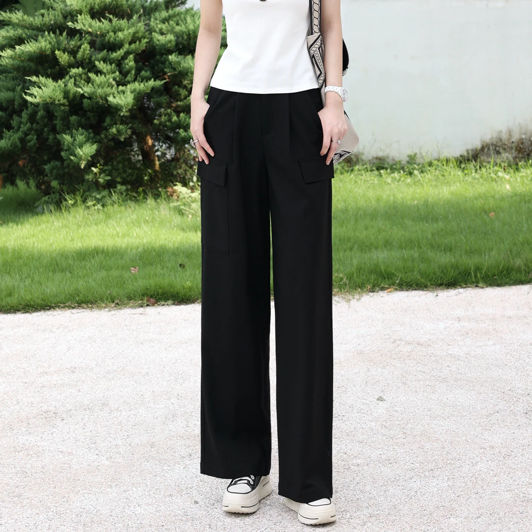 枫竺阿楠anan 率性自我 设计感时尚纯色半松紧中腰休闲工装裤女秋