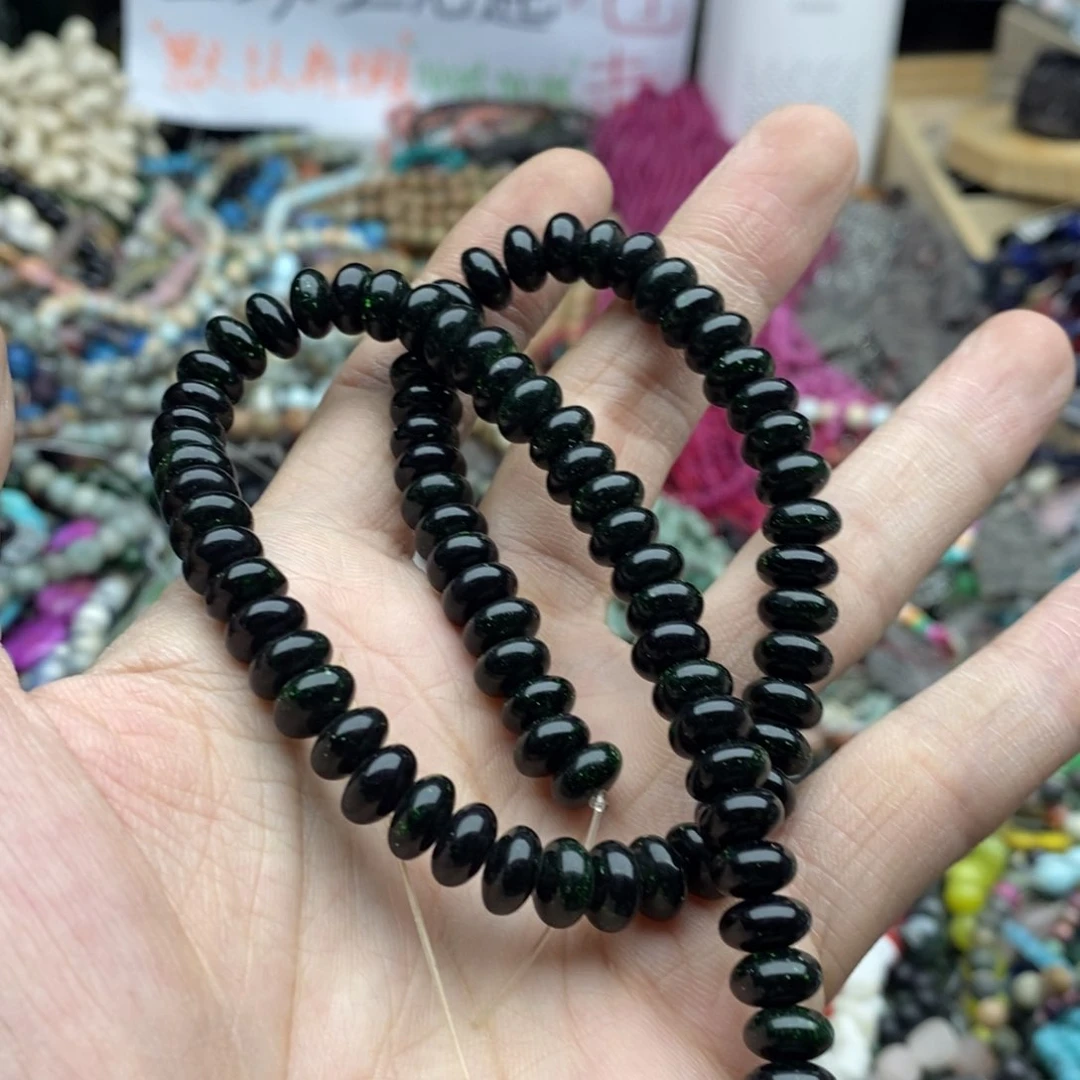 玛瑙/玉髓未镶嵌珠宝半成品一条8mm绿沙算盘珠Q354