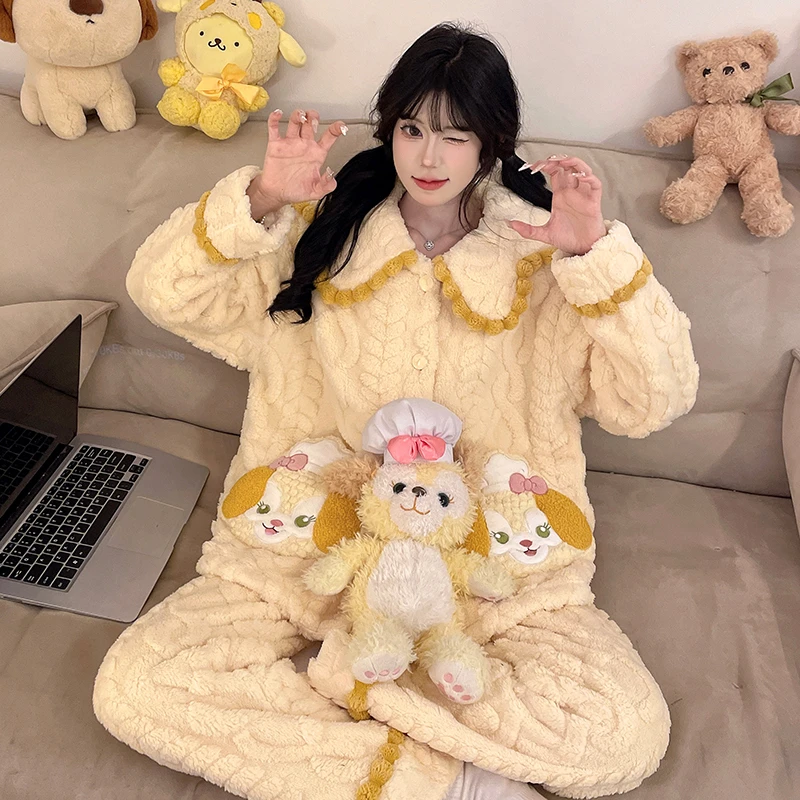 睡衣女款爆款2025新款珊瑚绒加厚加绒长袖长裤家居服春秋冬套装