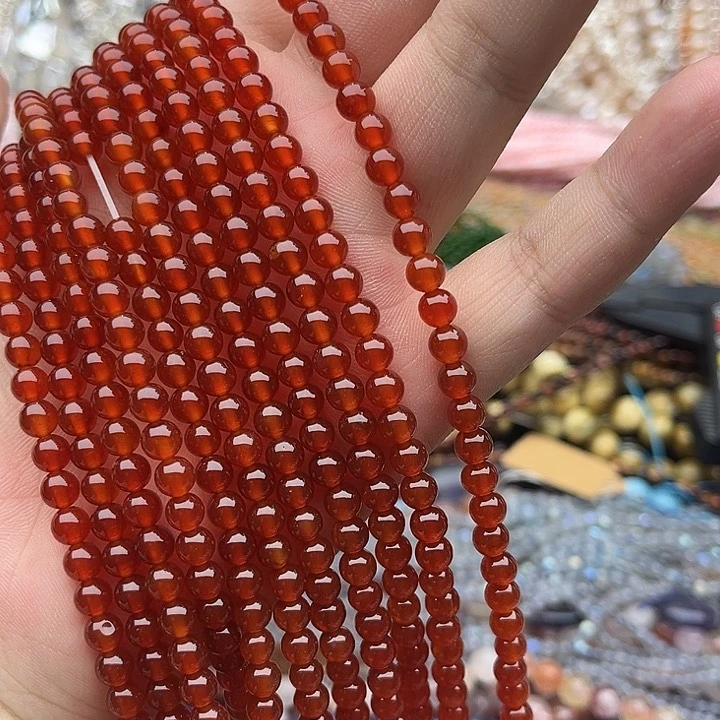 玛瑙/玉髓未镶嵌珠宝半成品一条5mm左右红玛瑙