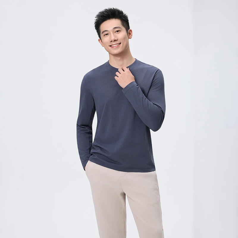 春秋季圆领长袖t恤男士基础体恤休闲宽松内搭打底衫秋衣上衣