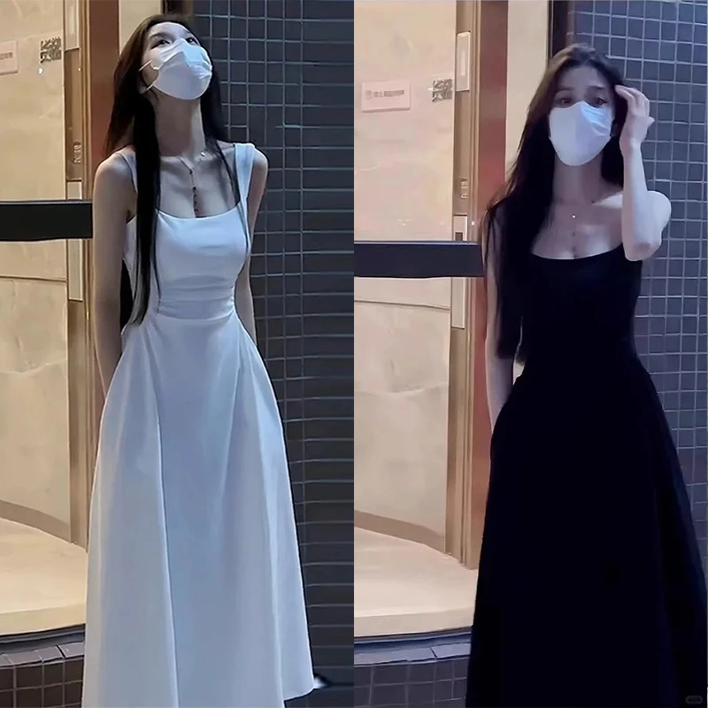 黑色修身法式吊带裙显瘦裙子女夏季爆款2025新款长裙高级感连衣裙