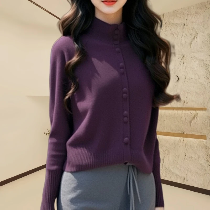 秋冬季新款设计感复古高领毛衫韩系纯色慵懒风高级感宽松毛衣外套