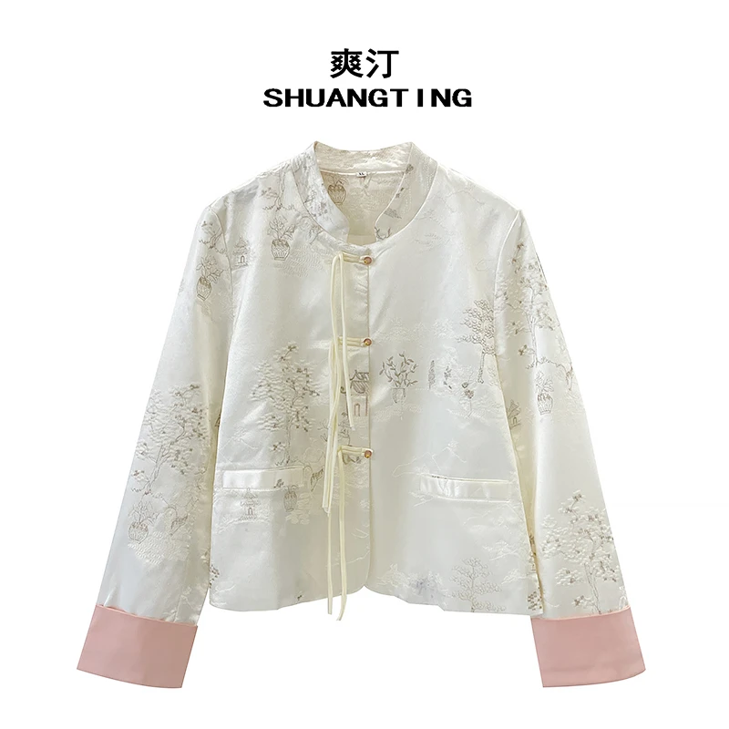 Jokara/丘可儿【暮间雨】新中式织锦撞色上衣女国风宽松短外套春款