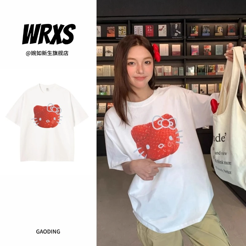 【婉如新生】韩式绝美白色纯棉短袖t恤女夏季别致印花情侣装上衣潮