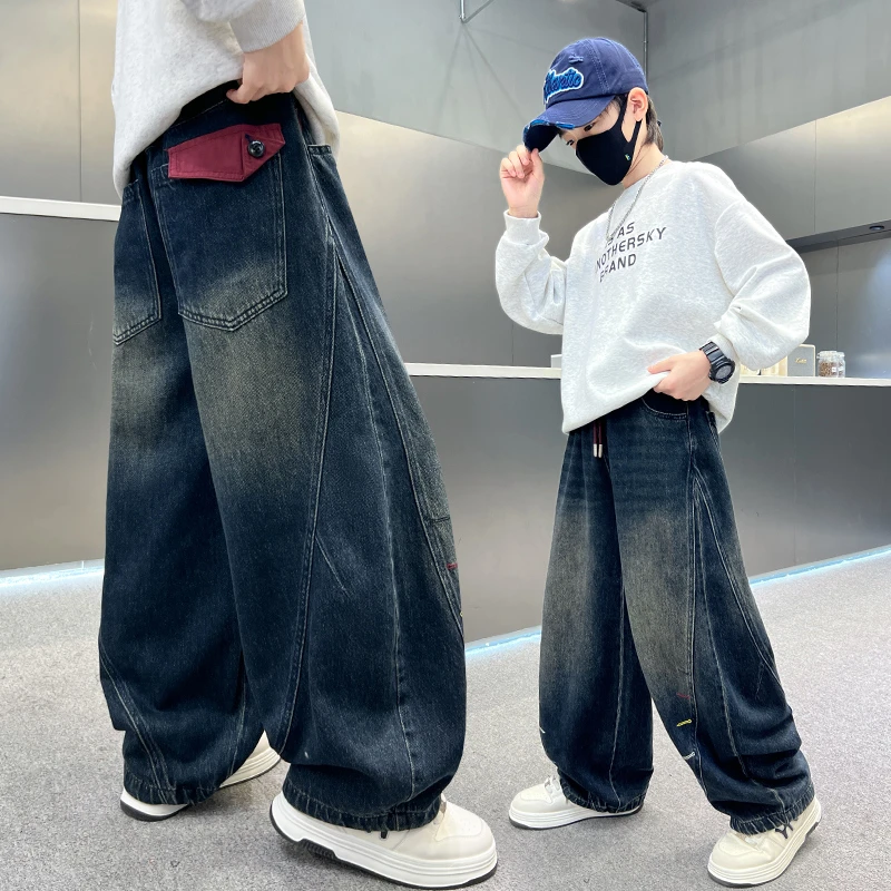 男童秋装痞帅裤子秋冬款加绒加厚新款儿童冬装牛仔裤中大童洋气潮