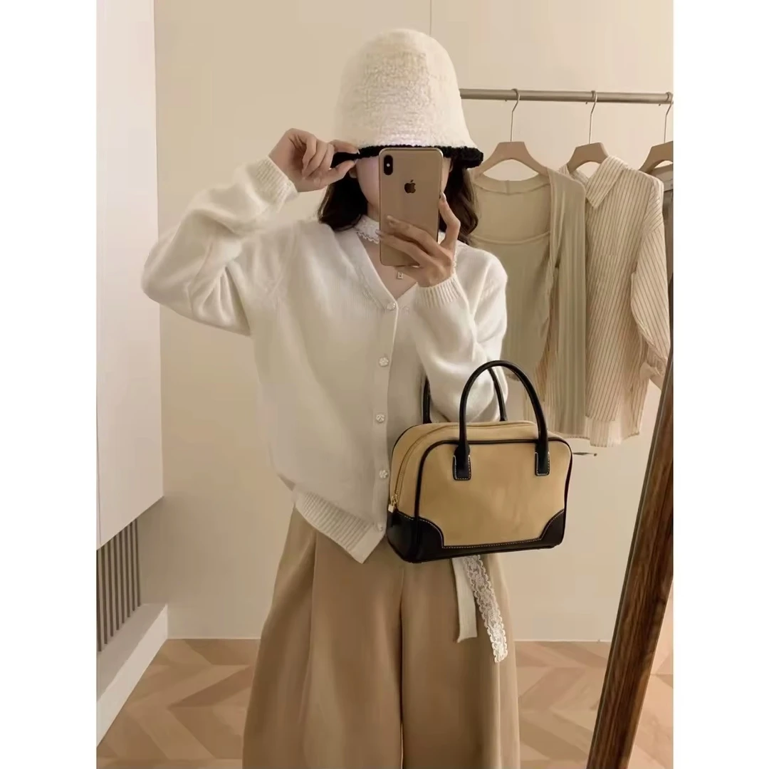 玲姐定制-时尚V领蕾丝飘带针织开衫280060