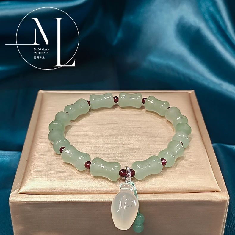 国风简约东陵玉竹节女款配玉髓岭南花百搭手链 多样性发一SL029