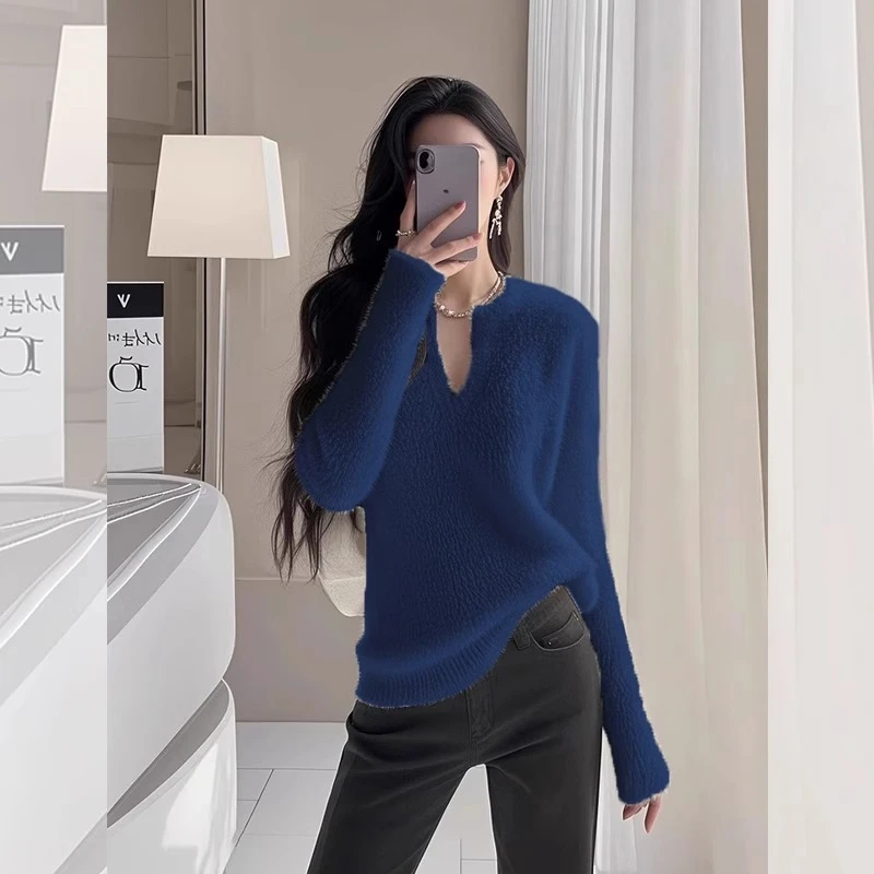 高级感气质显瘦内搭打底韩版宽松慵懒v领套头针织衫毛衣女冬季款