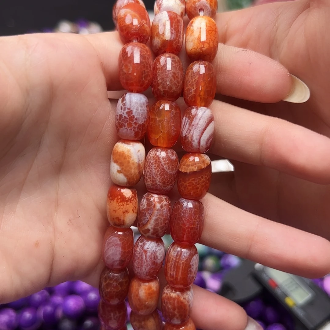 玛瑙/玉髓足银镶嵌珠宝半成品m220 9.7*13.8m 磨砂桶珠玛瑙 一条