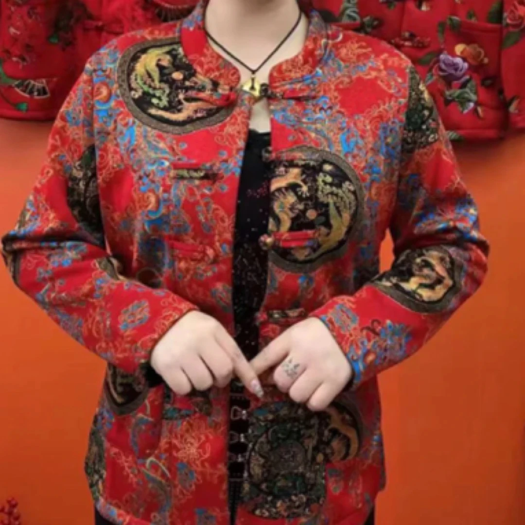 时尚妈妈加绒百搭大码民族风洋气印花妈妈装