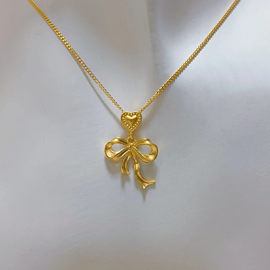 特价 足金999爱心蝴蝶结在逃公主套链精致仙女
