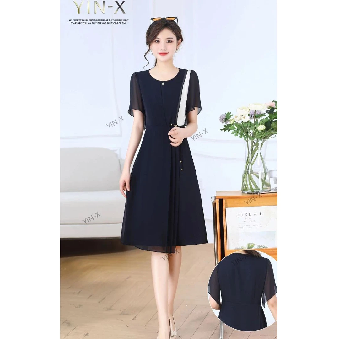 【HQ682】2024新款洋气黑色夏装女装夏季气质短袖l连衣裙