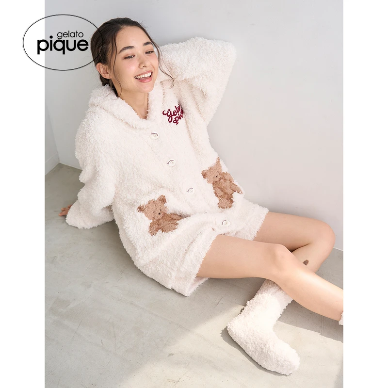 gelato pique25秋冬新品女睡裤半边绒字母短裤圣诞新年PWNP255073