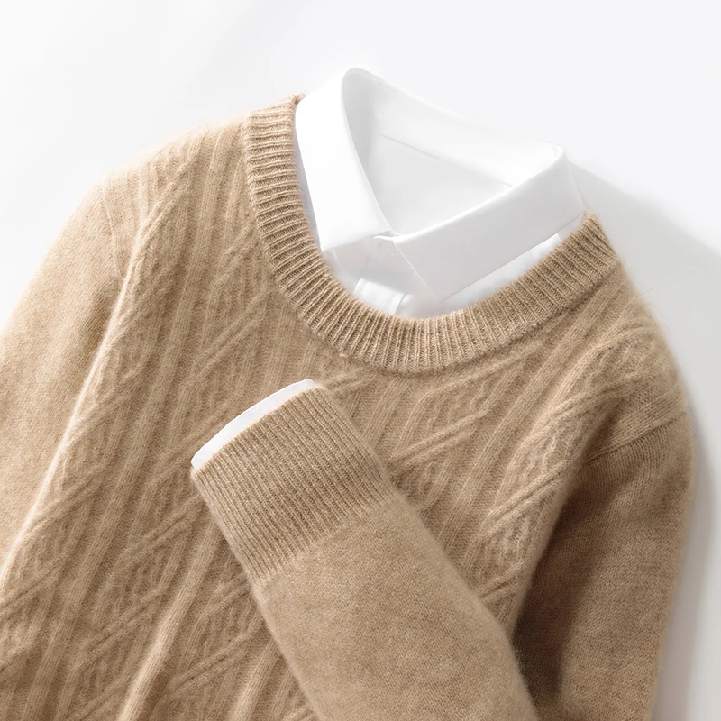 男士羊绒衫圆领秋冬提花男士套头