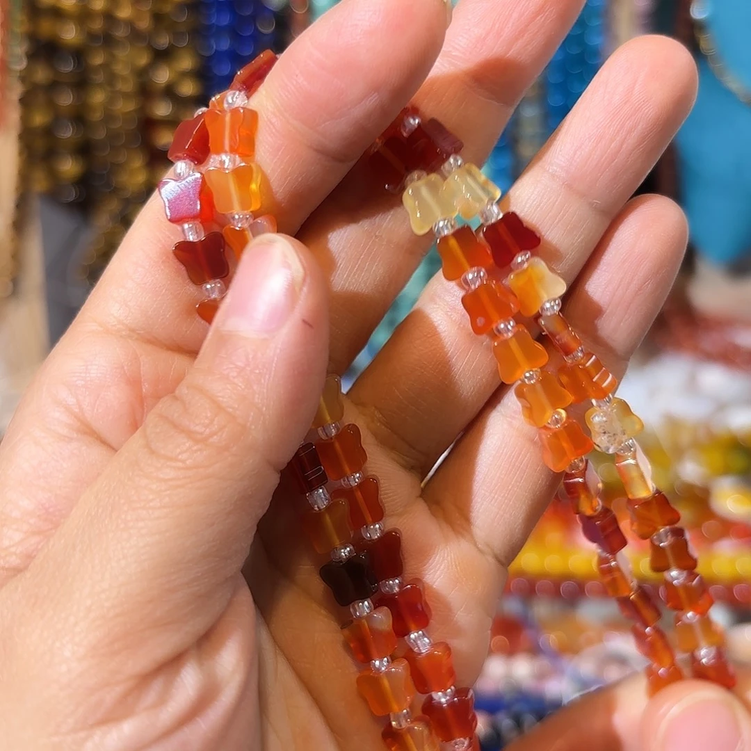 玛瑙/玉髓银S925镀金镶嵌珠宝半成品红玛瑙一条卡6-7一条